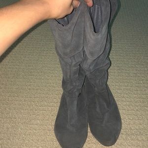 Grey Suede Boots with Lace-Up back